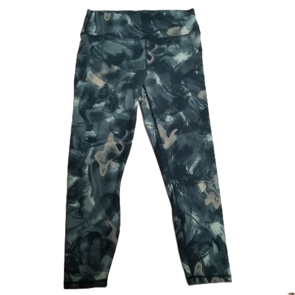 Fabletics Leggings Size L Teal Green Abstract Marble Print High Waist Athleisure - Picture 1 of 9